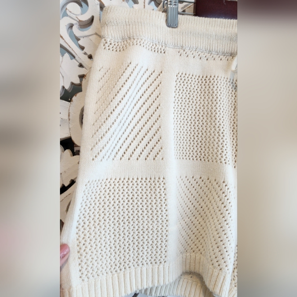 CUPCAKES & CASHEMERE CROTCHET KNIT SHORT IVORY DRAWSTRING WAIST NWT SZ LARGE - Picture 7 of 12